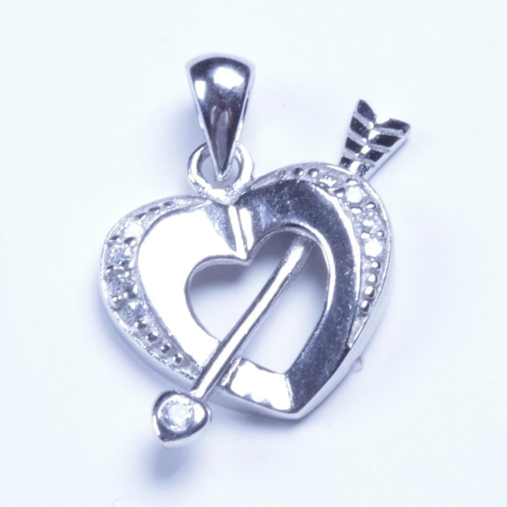 Genuine 925 Sterling Silver Heart Cupid Sword CZ Pendant Sy28 USA Seller