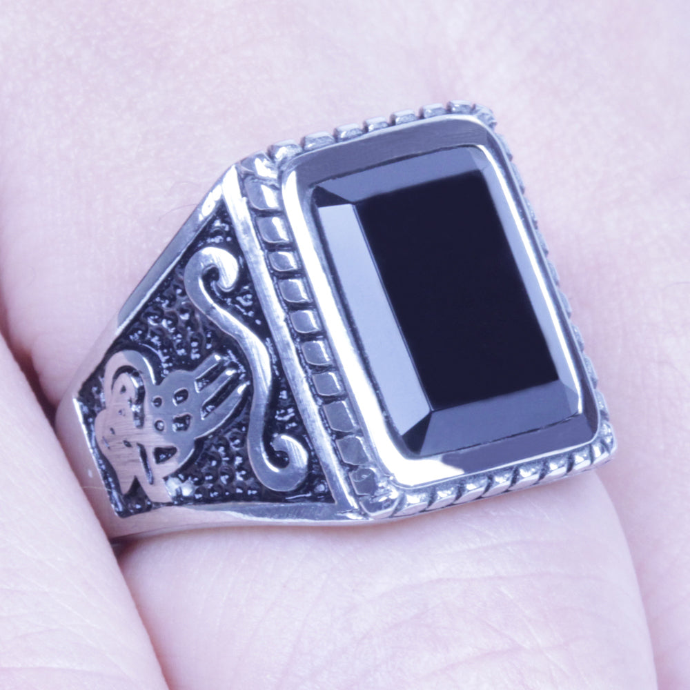 Men's Vintage Silver Stainless Steel Black CZ Harley Biker Ring Size 8-12 SR140