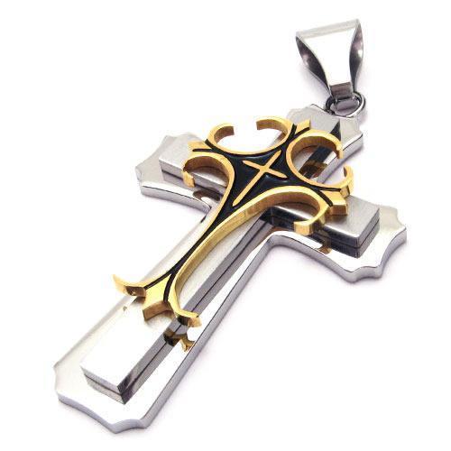 Men's Silver Gold Stainless Steel Cross Pendant With Necklace Sp17G USA Seller