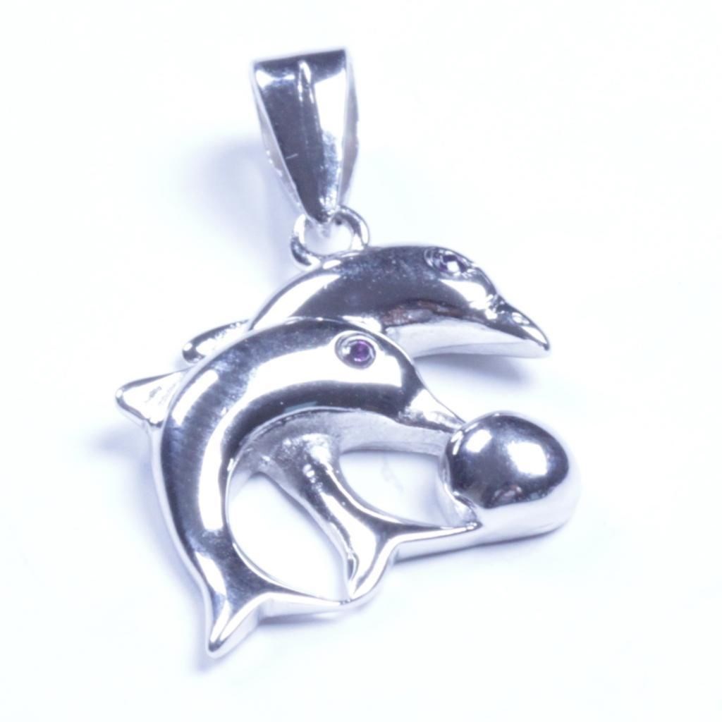 Genuine 925 Sterling Silver Double Dolphins Pendant Sy56 USA Seller