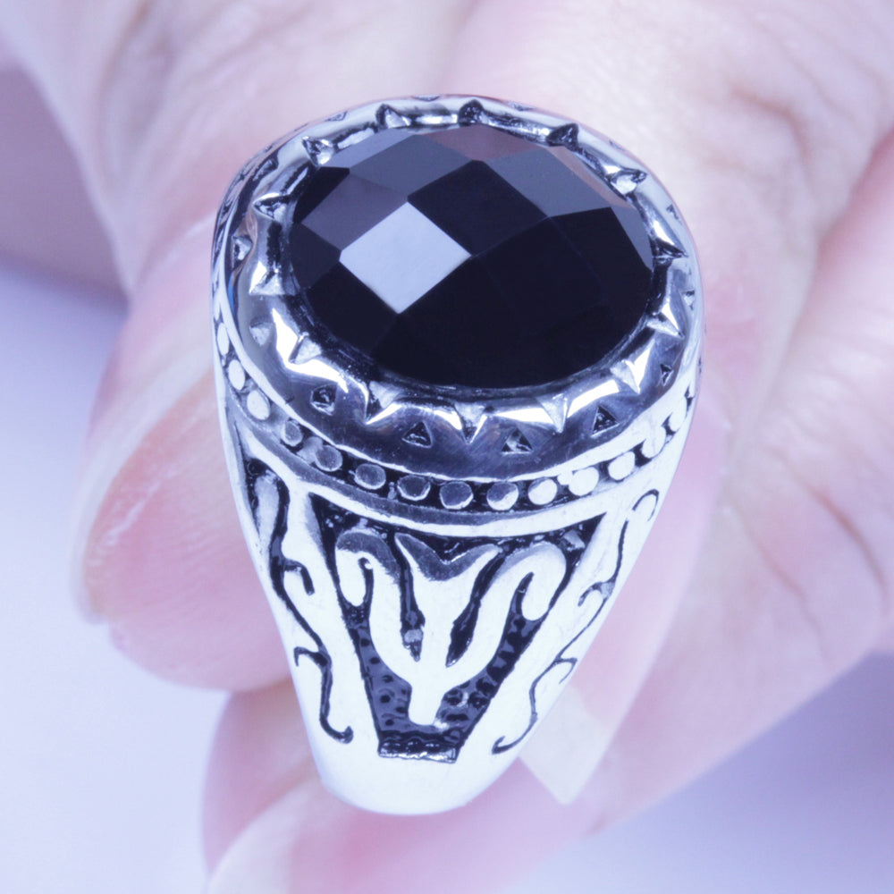 Men's Vintage Silver Stainless Steel Black CZ Harley Biker Ring Size 8-12 SR133