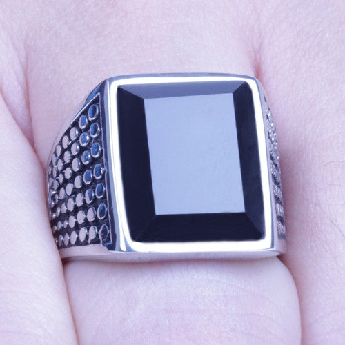Men's Vintage Silver Stainless Steel Black CZ Harley Biker Ring Size: 8-12 SR131