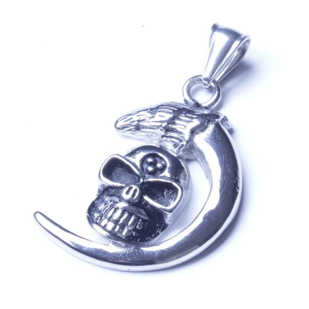 Men's Silver Stainless Steel Skull Pendant With Necklace Sp68 USA Seller