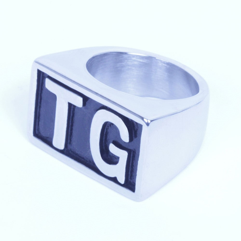 USA Seller Men's Stainless Steel TG Initial Letter Biker Ring Size 8-14 SR126