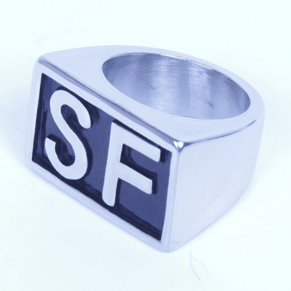 USA Seller Stainless Steel SF Initial Letter Biker Ring Size 8-14 SR128