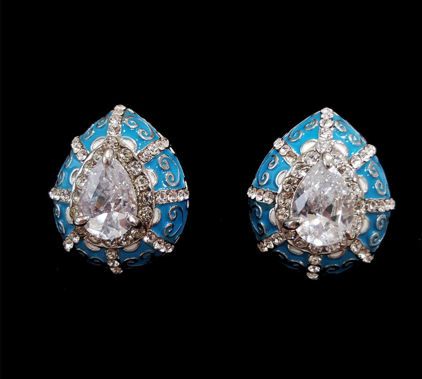 Vintage Turquoise Teardrop with Gemstone Pendant Necklace with Earrings NES44