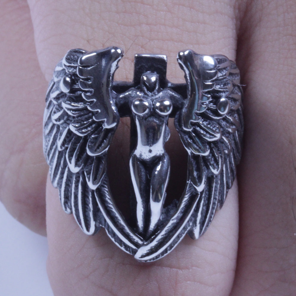 US Seller Men Stainless Steel Angel Wings Biker Ring Size 7-15 SR89