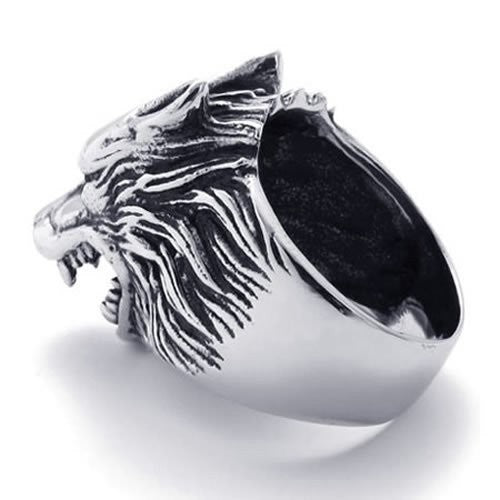 US Seller Men's Silver Stainless Steel Wolf Head Biker Ring Size 7-15 SR57
