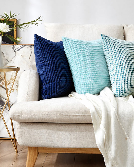 3-Piece Coordinated Pillow Cover & Insert Bundle – Pillow Covers AND Inserts 3 blues size 18x18 and 20x20 inches – Fancy & Stacy