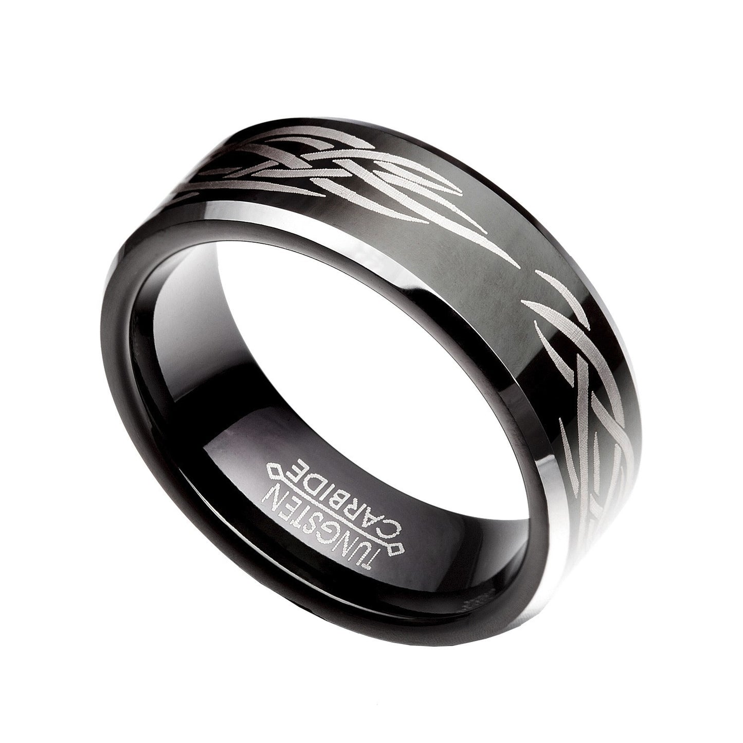 Black Tungsten Carbide 8mm With Gray Design Comfort Fit Half Size 8 -14 TG43