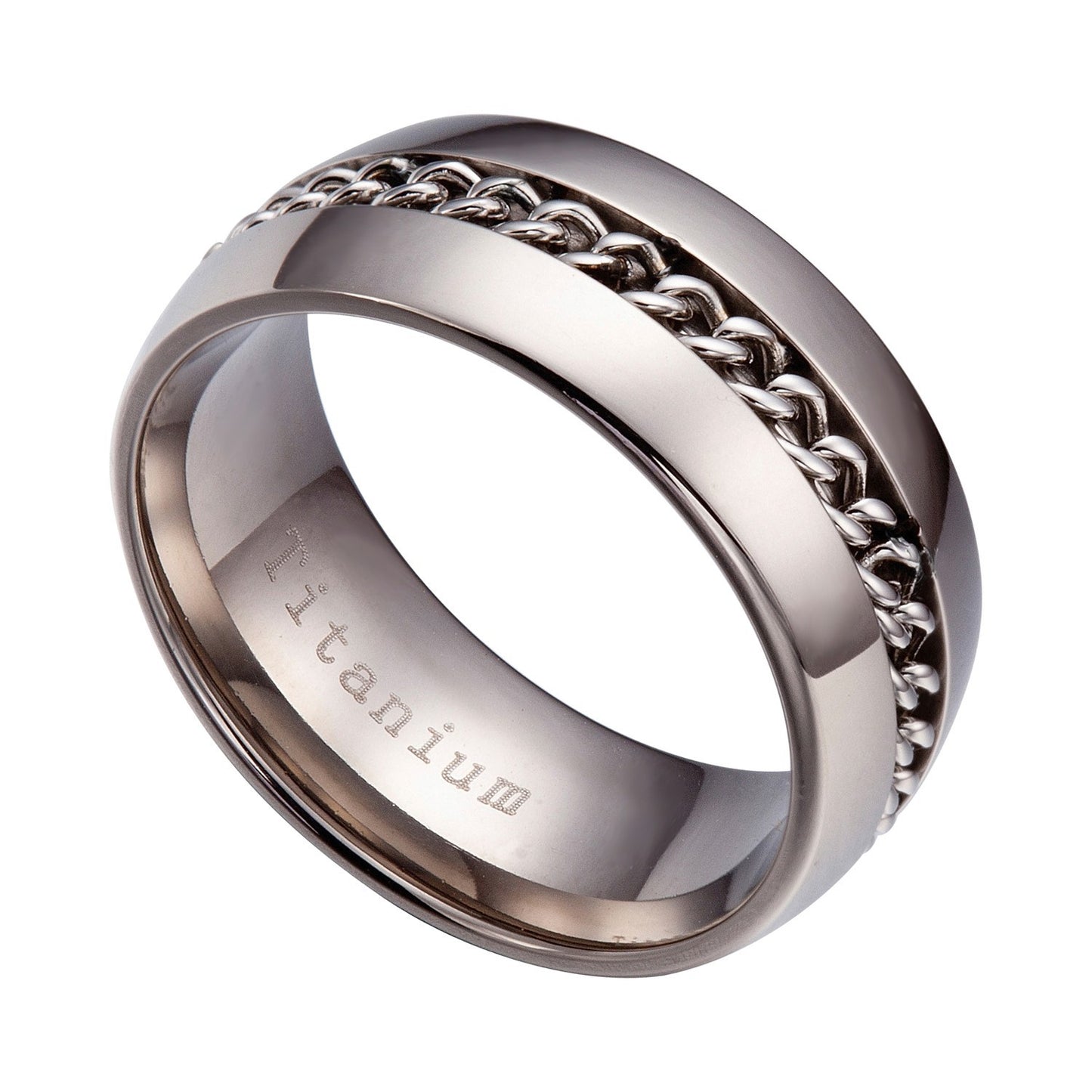 8mm Titanium Silver Chain Center Comfort Fit Rings Size 8-14 RT09 USA Seller