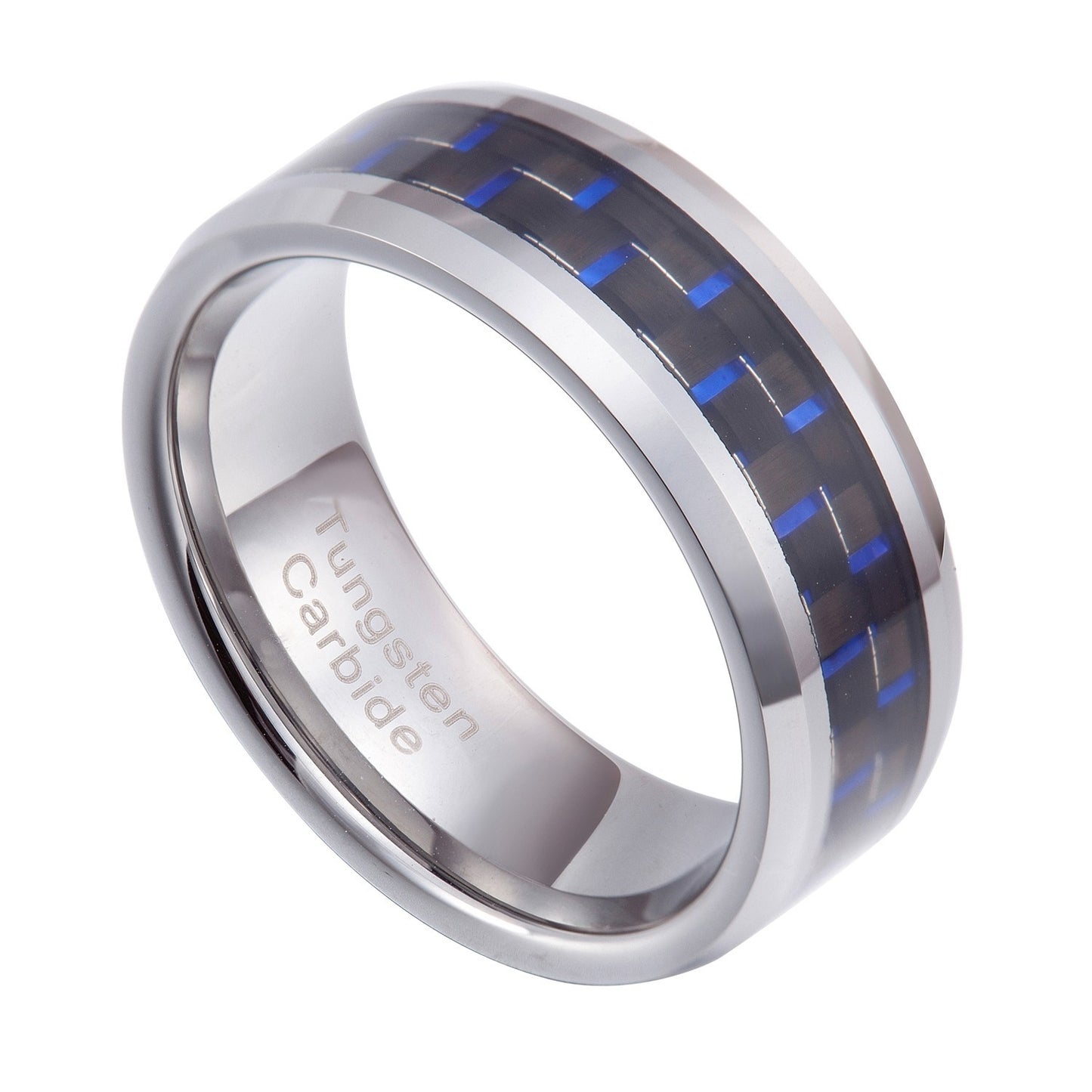 Tungsten Carbide 8mm Blue & Black Carbon Fiber wedding Band Size 8-13 TG040