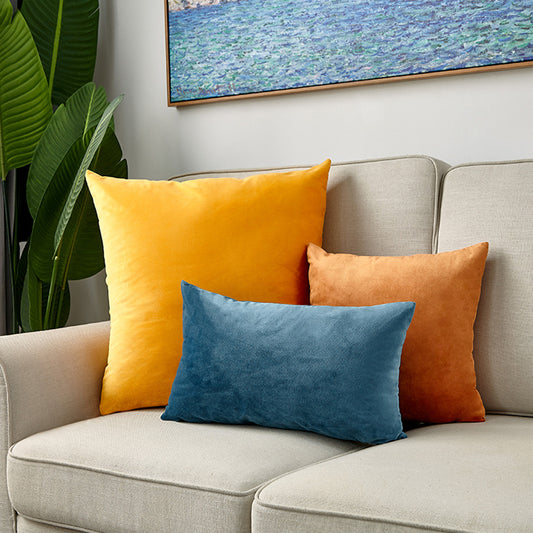 Orange, yellow, blue decorative throw pillow by fancy & stacy
