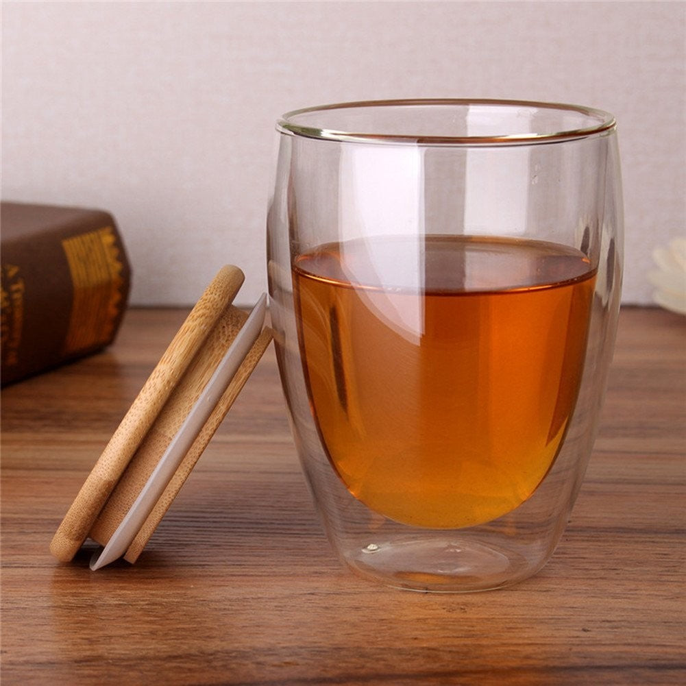 350ml 12oz double walled mug with bamboo lid double-wall glasses with spill proo