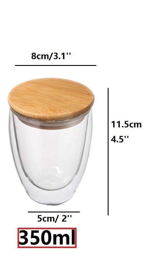 350ML 12oz Double Walled Mug with Bamboo Lid Double-wall glasses with spill proo