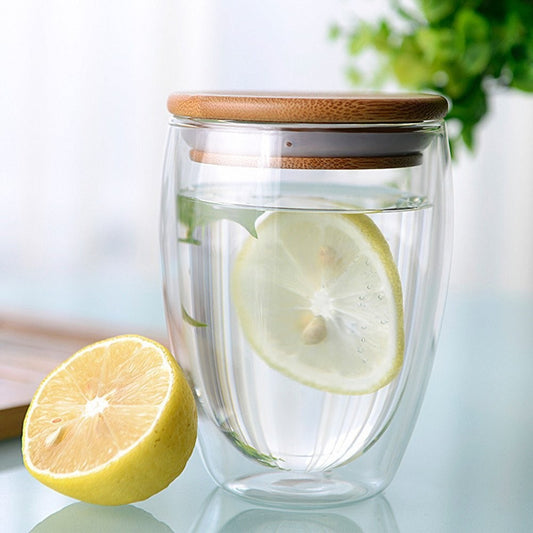 350ml 12oz double walled mug with bamboo lid double-wall glasses with spill proo