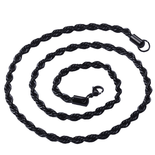 6mm 16"-40" Black Stainless Steel Rope Necklace Chain Sb93 USA Seller