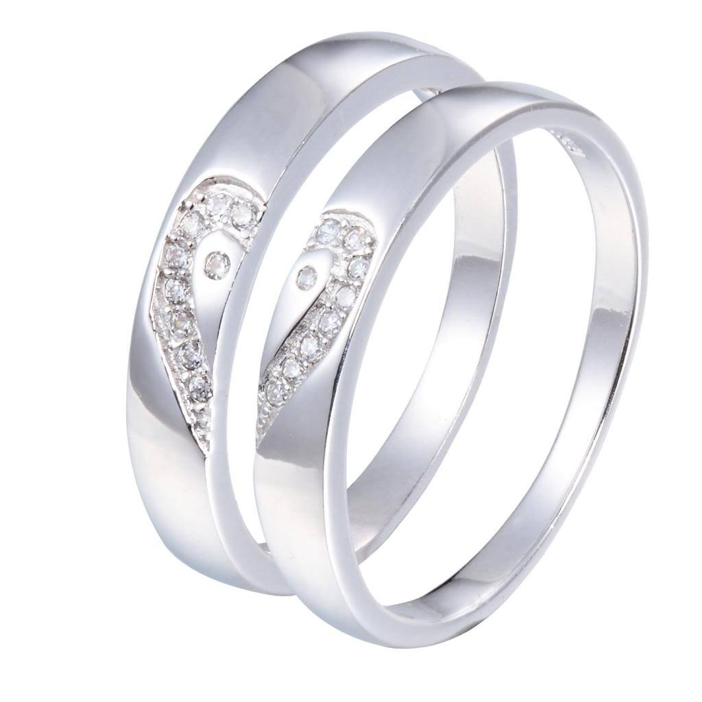 Sterling Silver .925 Couple Love Heart CZ Wedding Bands Rings Size 4 -10 Sy72