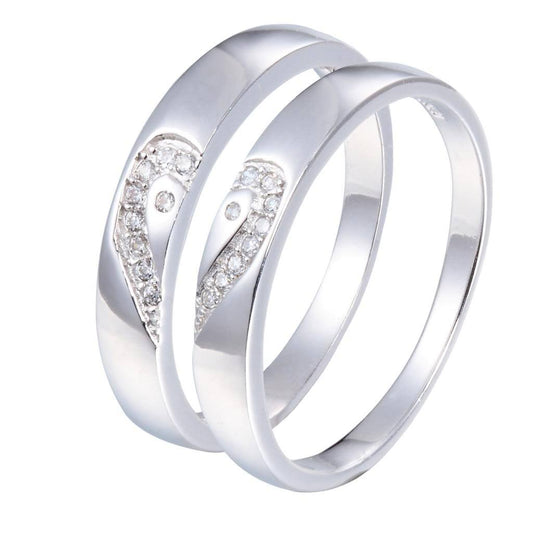 Sterling Silver .925 Couple Love Heart CZ Wedding Bands Rings Size 4 -10 Sy72