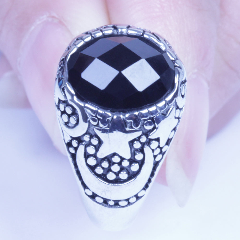 Men's Vintage Silver Stainless Steel Black CZ Harley Biker Ring Size 8-12 SR138