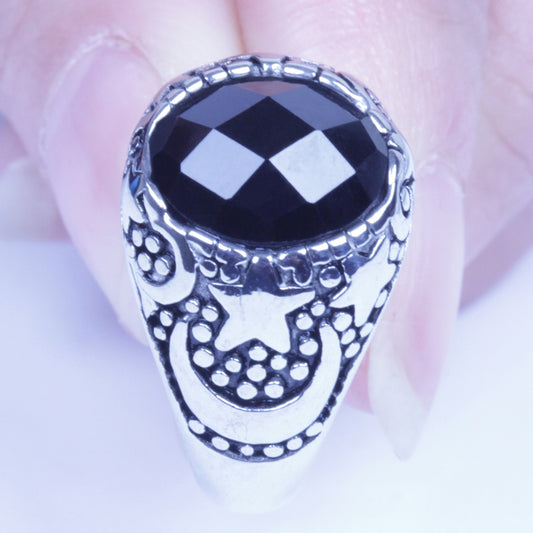 Men's Vintage Silver Stainless Steel Black CZ Harley Biker Ring Size 8-12 SR138