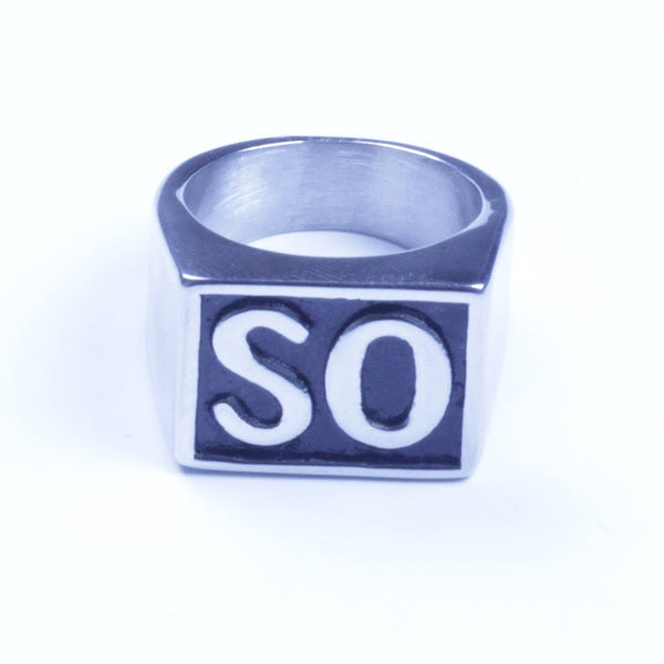 USA Seller Men's Stainless Steel SO Initial Letter Biker Ring Size 8-14 SR122