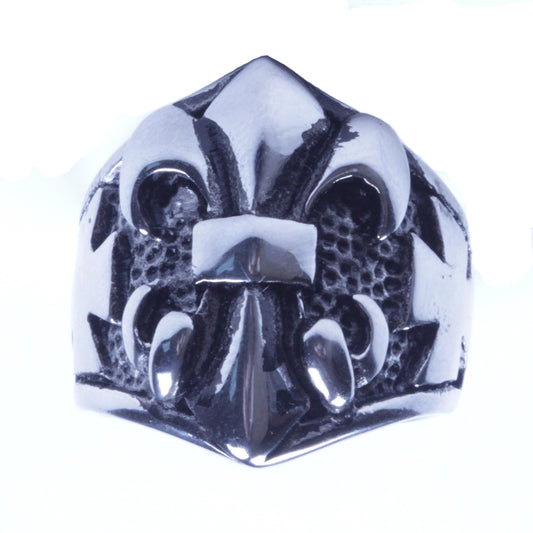 Men's Silver Stainless Steel Fleur De Lis Biker Ring Size 9-13 SR66