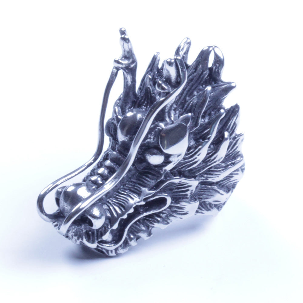 Men's Silver Stainless Steel China Dragon Head Biker Ring Size 7-13 SR91