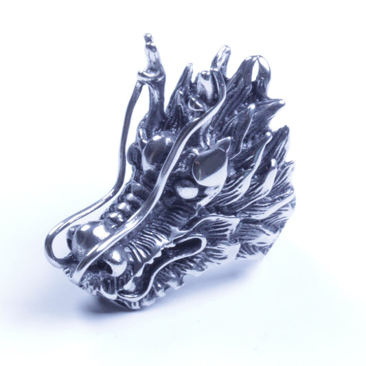 Men's Silver Stainless Steel China Dragon Head Biker Ring Size 7-13 SR91