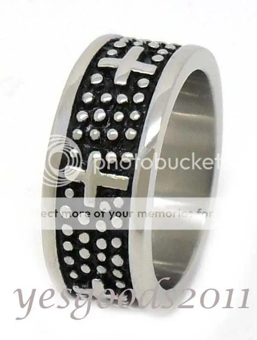 9MM Vintage Silver Stainless Steel Cross Biker Ring Size 8-12 SR78