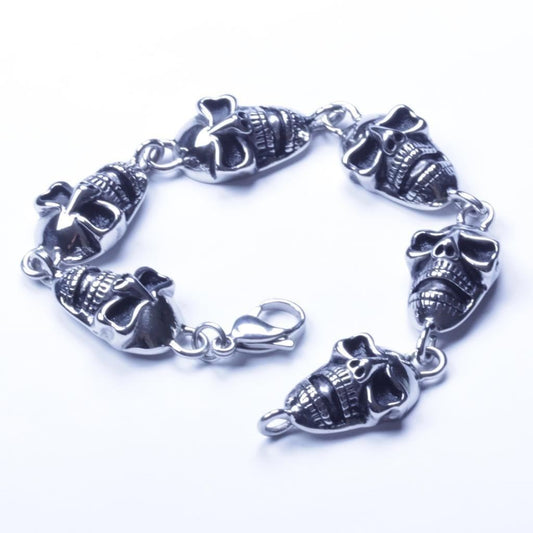 US Seller Men's Silver Stainless Steel Biker More Skull Bracelet SL02