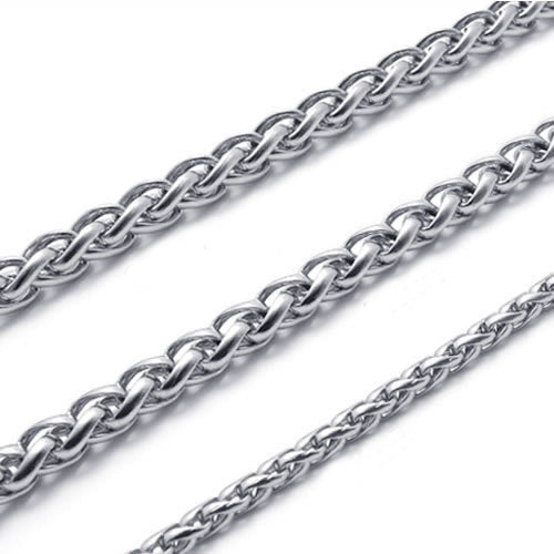 3mm 4mm 5mm 6mm 16"-40" Silver Stainless Steel Wheat Braided Necklace Chain HN18