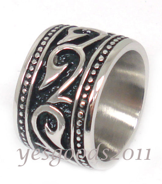 USA Seller 14MM Vintage Silver Stainless Steel Biker Ring Size 8-13 SR69