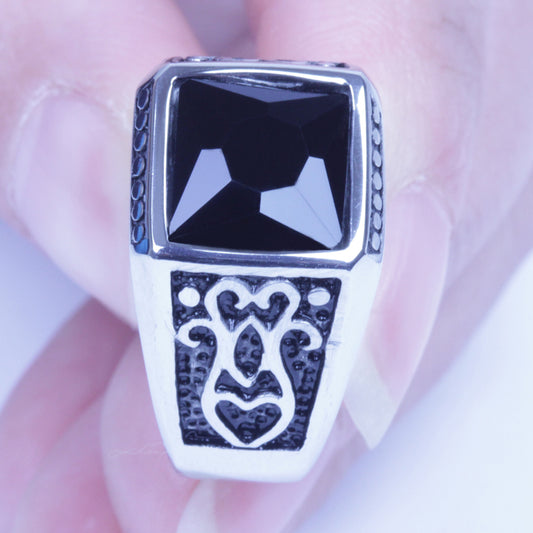 Men's Vintage Silver Stainless Steel Black CZ Harley Biker Ring Size 8-12 SR137