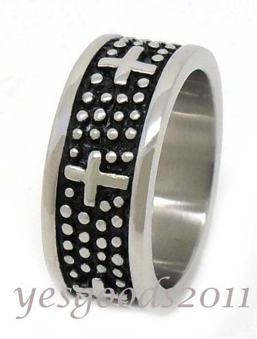 9MM Vintage Silver Stainless Steel Cross Biker Ring Size 8-12 SR78