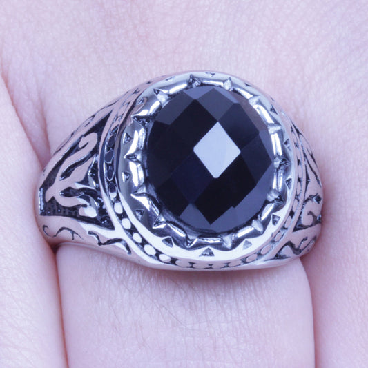 Men's Vintage Silver Stainless Steel Black CZ Harley Biker Ring Size 8-12 SR133