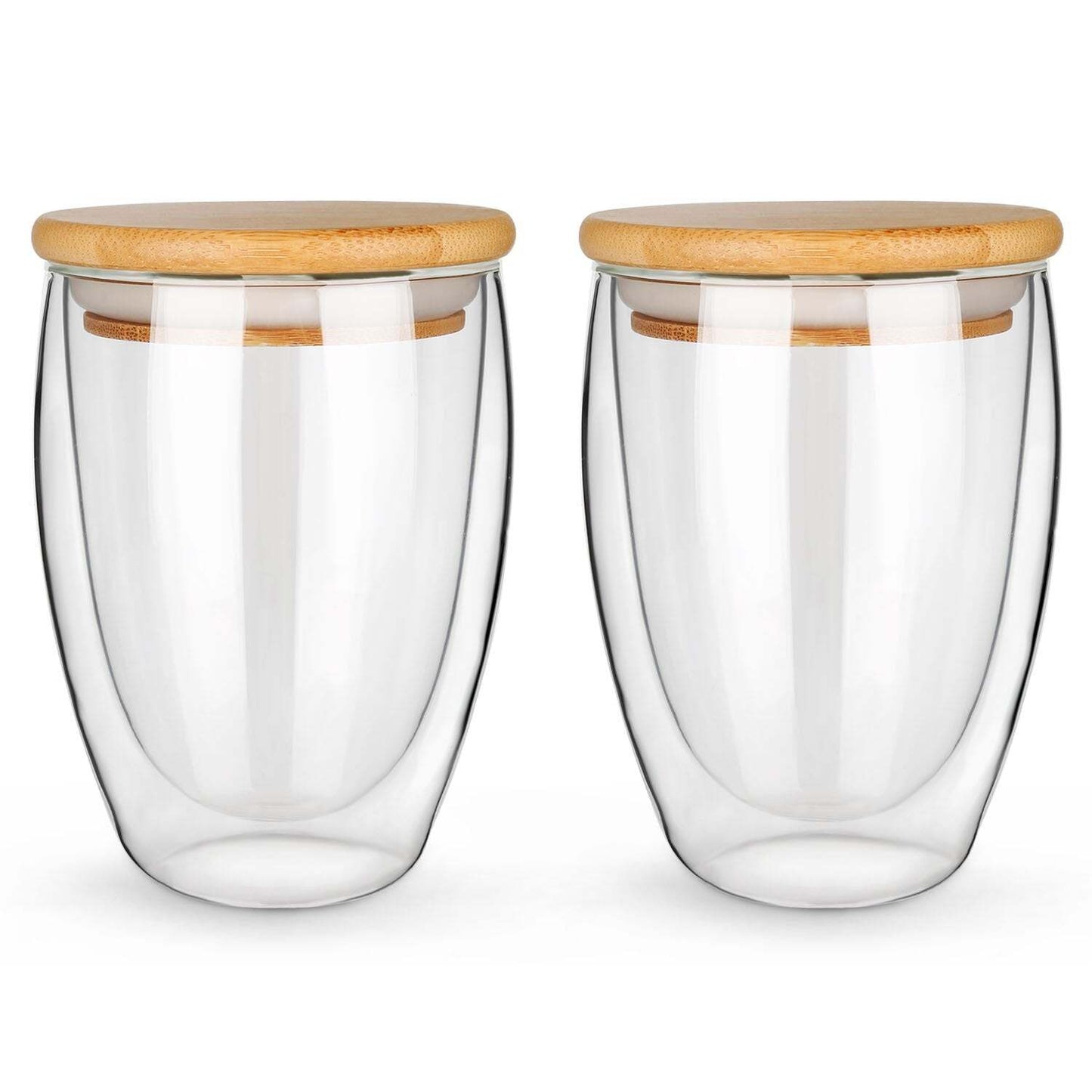 350ML 12oz Double Walled Mug with Bamboo Lid Double-wall glasses with spill proo