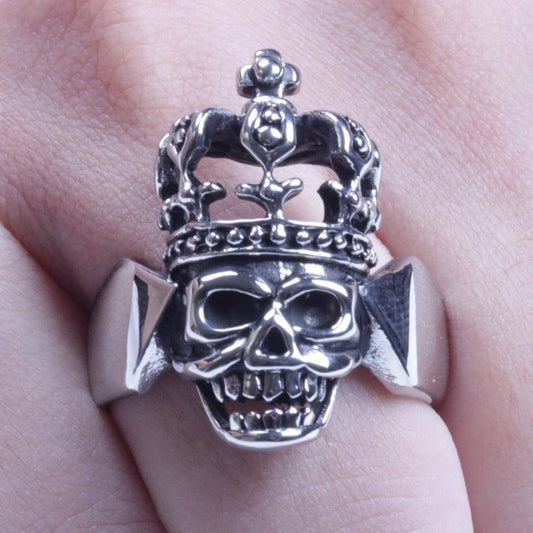 USA Seller Silver Stainless Steel Crown Skull Biker Ring Size 8-13 SR86