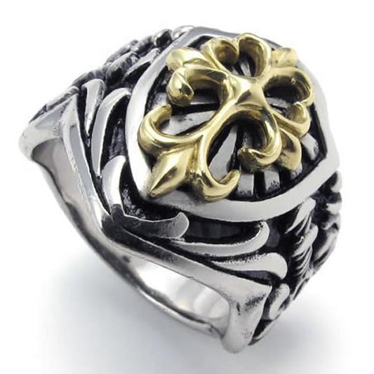Men's Silver Stainless Steel Celtic Gold Cross Biker Ring Size 8-14 SR55