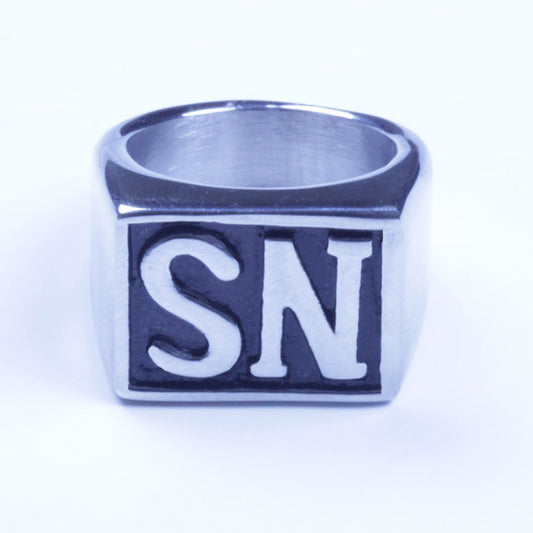USA Seller Men's Stainless Steel SN Initial Letter Biker Ring Size 8-15 SR124