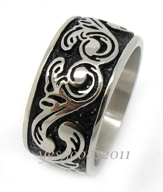 USA Seller 13MM Vintage Silver Stainless Steel Biker Ring Size 8-13 SR77