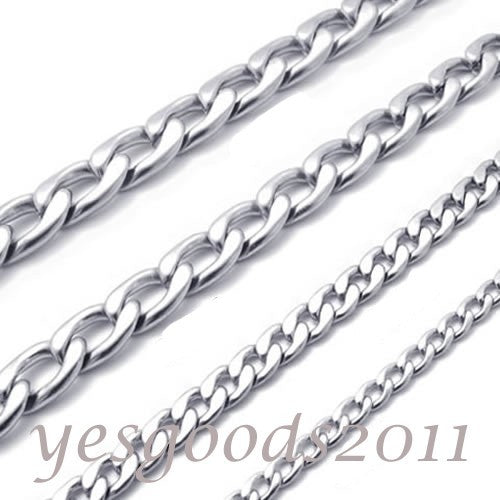 4mm-7.5mm 16"-40" Silver Stainless Steel Curb Necklace Chain HN13 USA Seller