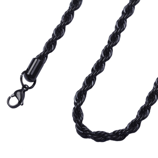 4mm 18"-40" Black Stainless Steel Rope Necklace Chain Sb92 USA Seller