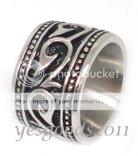 USA Seller 14MM Vintage Silver Stainless Steel Biker Ring Size 8-13 SR69