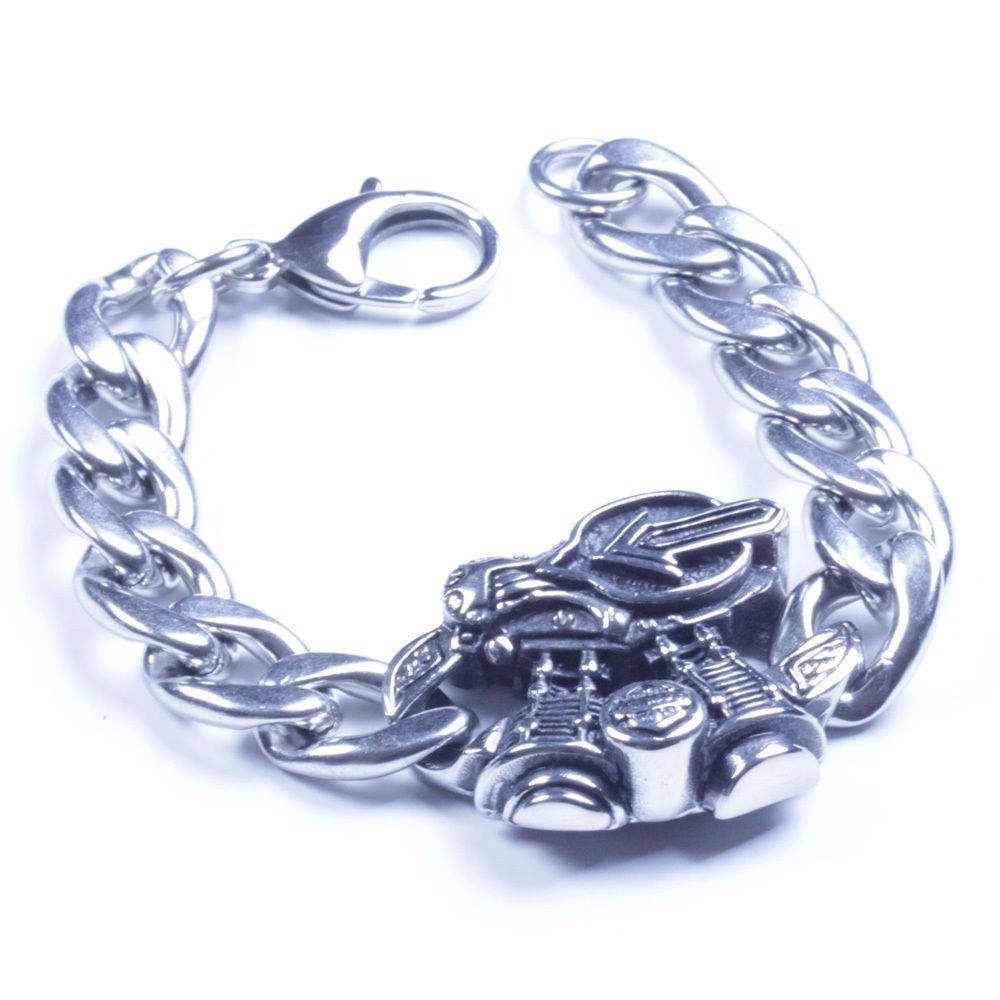 US Seller Men's Silver Stainless Steel Biker Bracelet SL21
