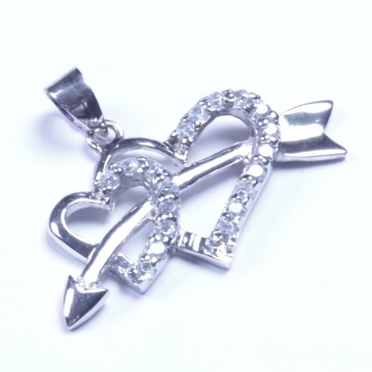 Genuine 925 Sterling Silver Double Heart Cupid Sword CZ Pendant Sy60 USA Seller