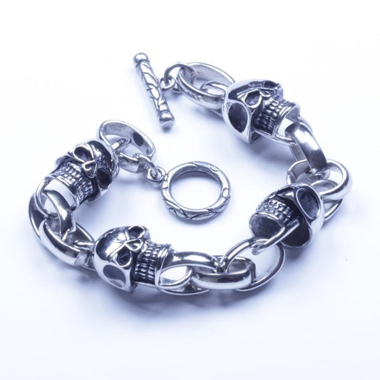 US Seller Men's Silver Stainless Steel Biker More Skull Bracelet SL10