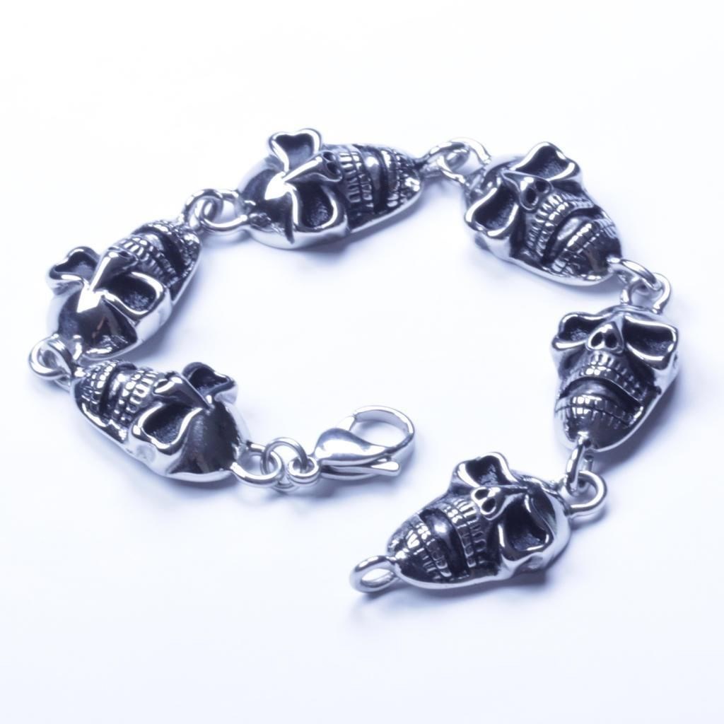 US Seller Men's Silver Stainless Steel Biker More Skull Bracelet SL02