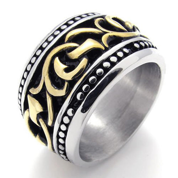US Seller Men's Gold Silver Stainless Steel Biker Ring Size 7-13 SR61