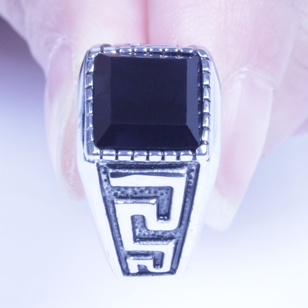 Men's Vintage Silver Stainless Steel Black CZ Harley Biker Ring Size 8-12 SR139
